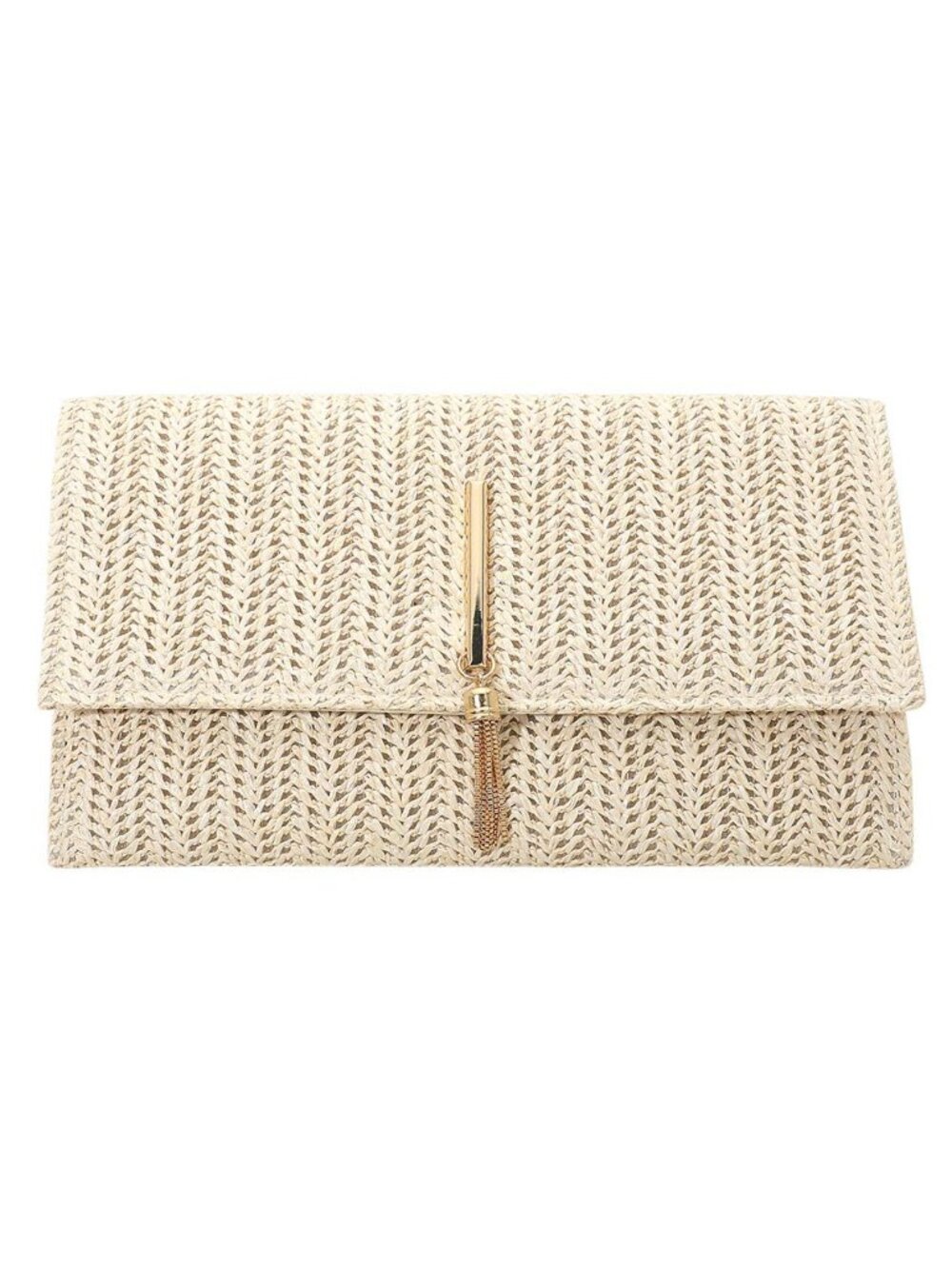 Tigerstars Beige Raffia Woven Envelope Flat Clutch Crossbody Bag